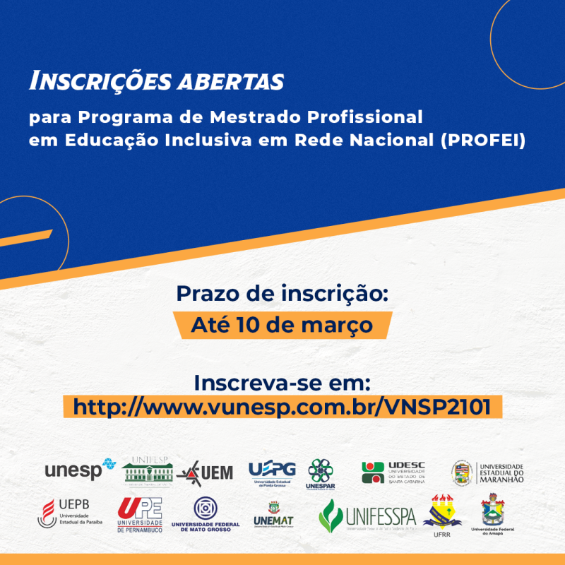 Inscrições abertas para processo seletivo do Mestrado Profissional em Educação Inclusiva em Rede Nacional